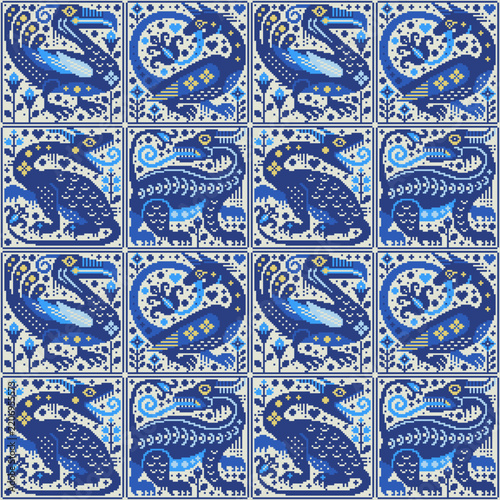 Floral Mosaic Mediterranean Tile Seamless Pattern
