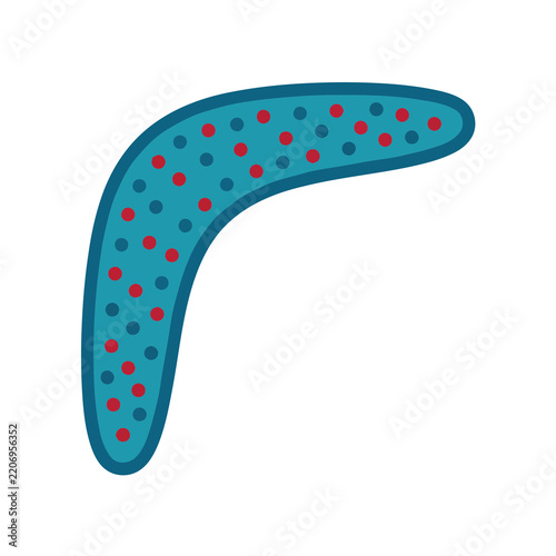 Teal boomerang with red and blue dots