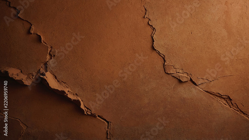 Textured brown cracked earth and clay wall background with organic fissures