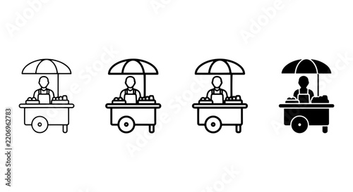 Street Food Cart Icons, Vendor Stall Vector Set, Small Business Kiosk Graphics, Mobile Shop Illustrations