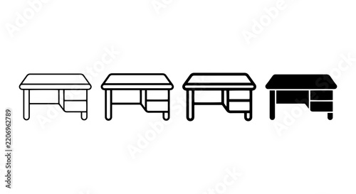 Modern Desk Icons, Office Furniture Vector Set, Minimalist Workspace Design Elements