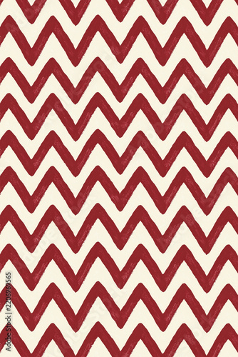 Abstract pattern features bold red hand-painted chevron stripes repeating horizontally across a warm cream background with textured brushwork.