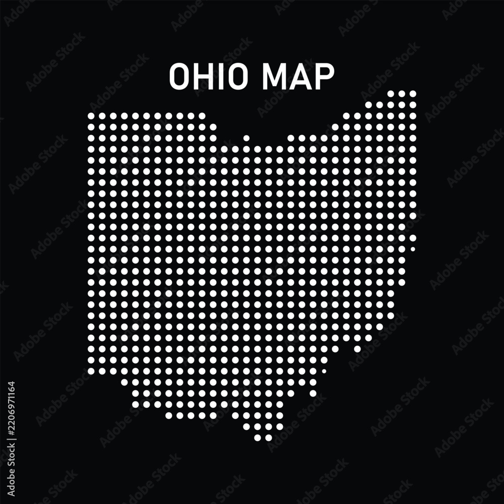 Fototapeta premium Dotted map of ohio state, usa, made of white dots