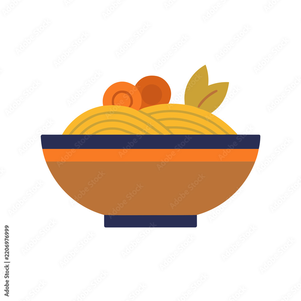 Fototapeta premium Bowl of noodles with carrots and leaves