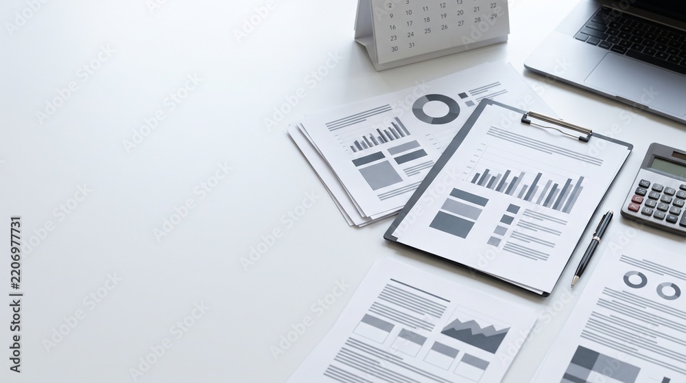 Obraz premium Annual Business Review Documents On Corporate Desk