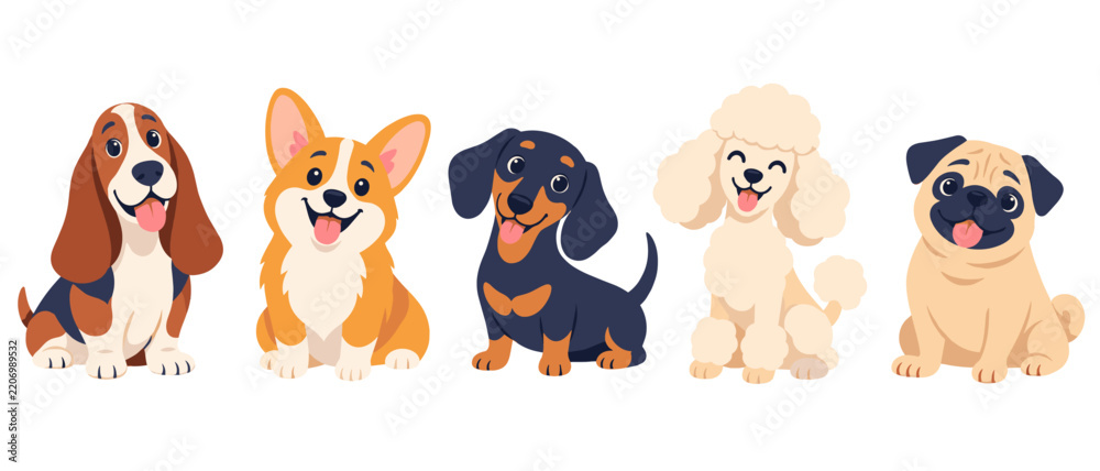 Obraz premium Cute dog breeds illustration