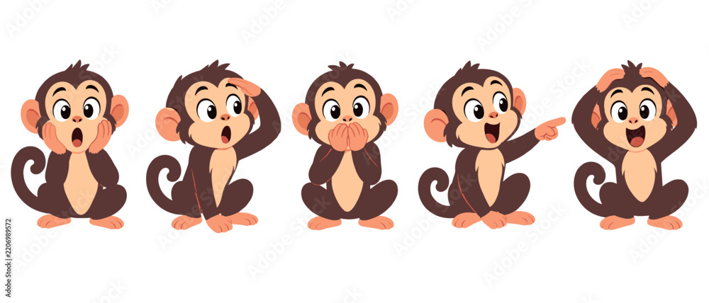 Fototapeta premium Baby monkeys expressions illustration