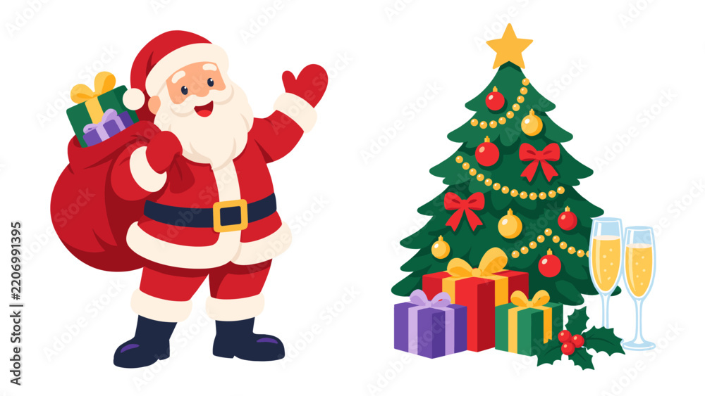Obraz premium Santa claus with christmas tree illustration