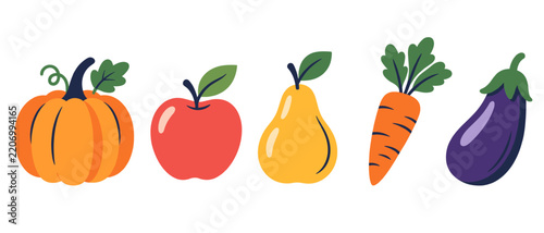 Fresh vegetables and fruit illustration