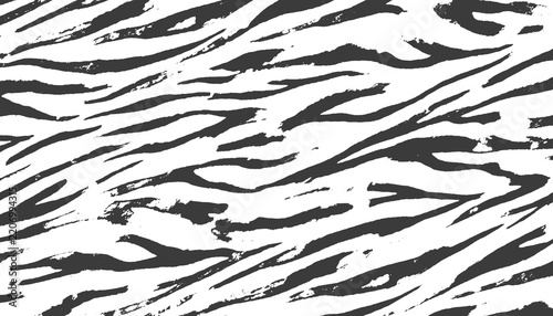 zebra seamless strips pattern hand drawn. black and white zebra stripped background. abstract organic pattern. vector background for fabric design, wrapping paper, textile and wallpaper.