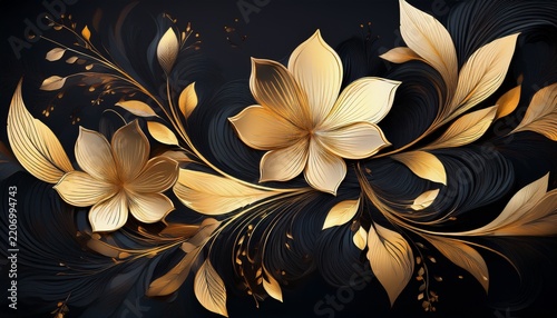 abstract floral design in a rich black and gold palette great for adding a touch of glamour and artistry to websites posters or textile prints