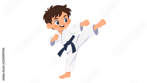 Obraz na plátně Boy practicing karate kick illustration