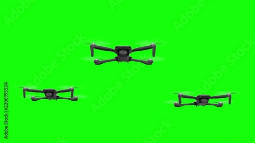3d rendered animation of flying drone on green screen