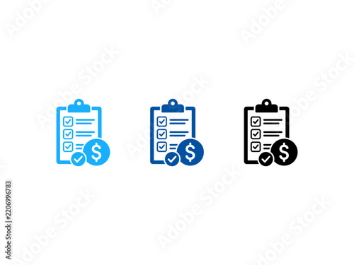 Financial checklist icons with dollar sign and clipboard for business accounting and budget planning.