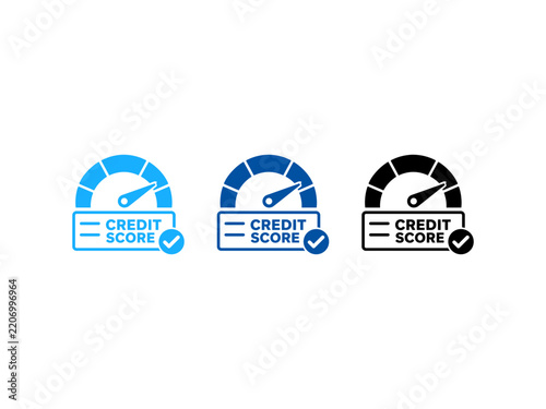 Credit score gauge icons set showing financial rating levels and meter indicators.