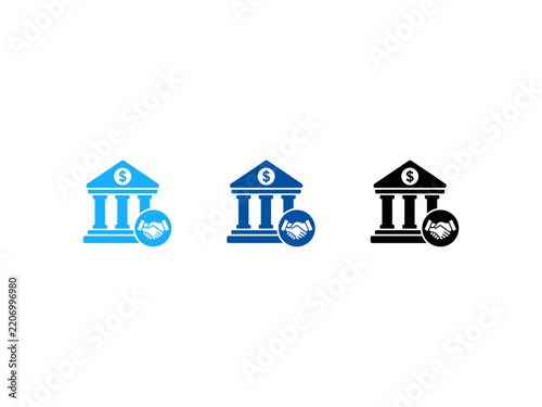 Bank loan and financial agreement icon set with handshake and dollar symbol.