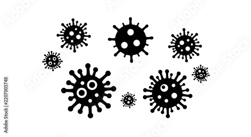 Black silhouette virus cells isolated on a transparent background