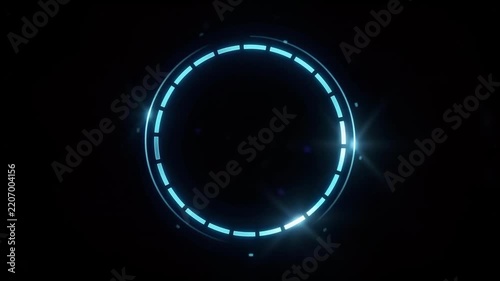 Futuristic Blue Digital Circle Animation with Glowing Segments on Black Background