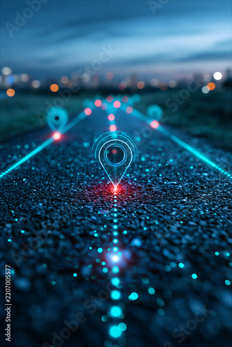 a Glowing path with checkpoints showing a concept for business roadmap and customer journey