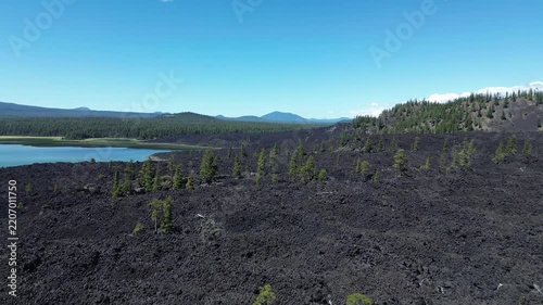 Panorama with lava - Lava Lake - Cascade Lakes Area in Oregon
