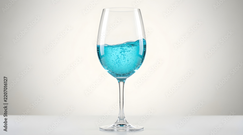 Fototapeta premium Blue Carbonated Drink in Wine Glass with Swirling Liquid and Bubbles