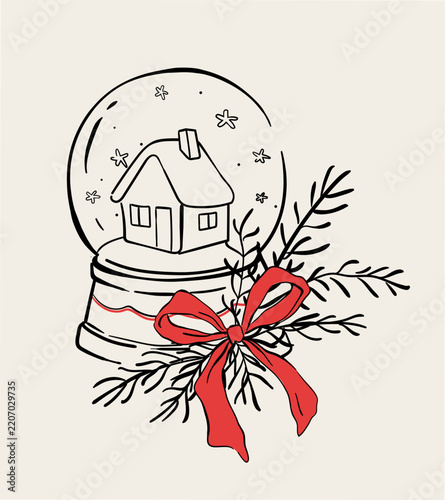 Christmas Snow Globe Hand Drawn Holiday Vector Illustration