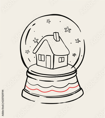 Christmas Snow Globe Hand Drawn Holiday Vector Illustration
