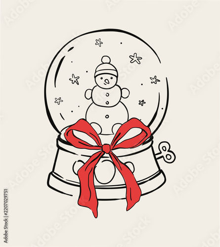Christmas Snow Globe Hand Drawn Holiday Vector Illustration