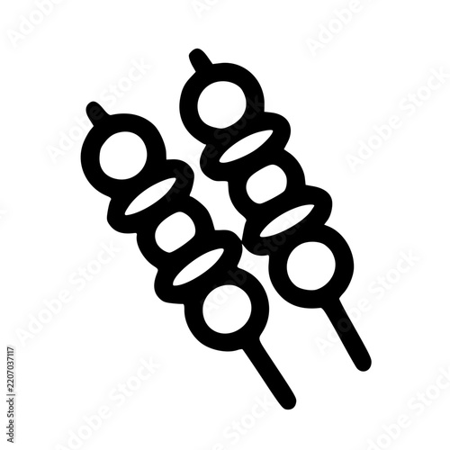 black and white cartoon illustration icon of satay