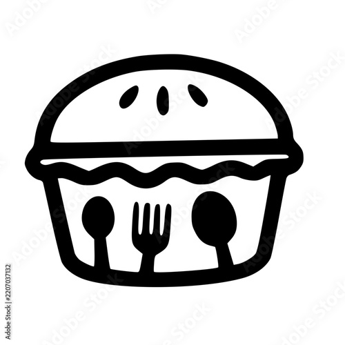 black and white cartoon illustration icon of pie