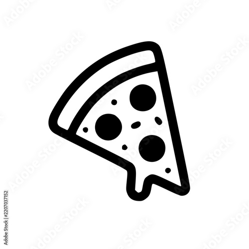 black and white cartoon illustration icon of slice pizza