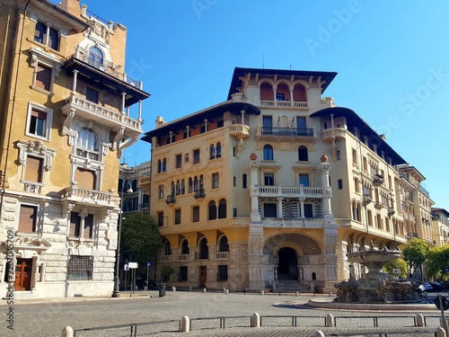 Historic European Square Ornate Buildings Blue Sky