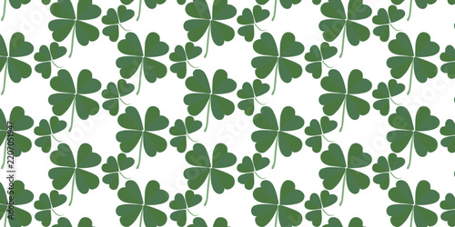 Seamless Green Leaf Pattern with Clover and Shamrock Leaves, Botanical Nature Wallpaper Design for Spring, Summer, St Patrick’s Day, Textile, Fabric and Decorative Backgrounds