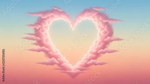 Valentine's Day Theme, Heart shaped pink clouds in a beautiful gradient sky