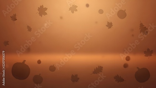 Theme Thanksgiving, Warm autumn leaves and pumpkins floating in cozy golden light