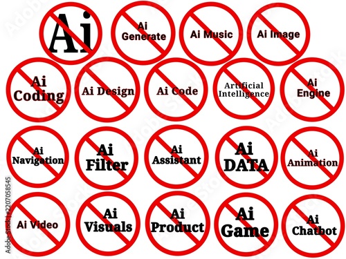 Obraz na plátně Set icon of NO AI , all Artificial intelligence not allowed