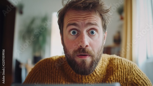 Man reacting naturally to a video call. generative ai