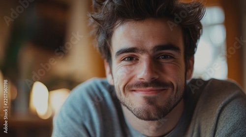 Man reacting naturally to a video call. generative ai