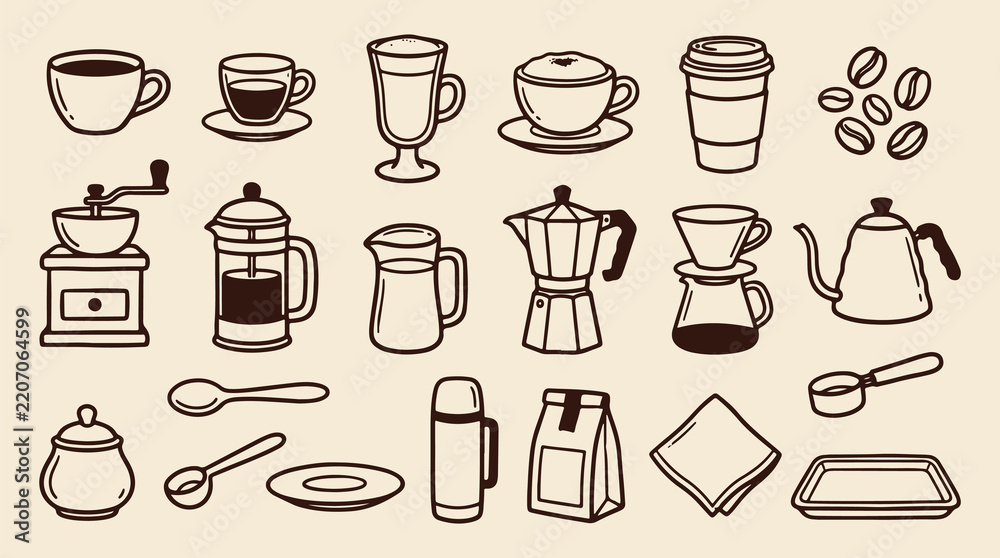 Fototapeta premium Barista & Coffee Making Doodle