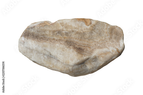 Raw beige polished mineral rock specimen with natural quartz texture and layers, isolated on a clean white background.
