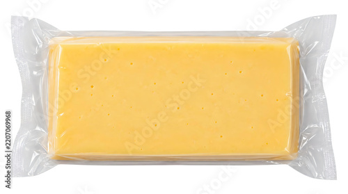 Cheese block in vacuum packaging isolated on transparent background