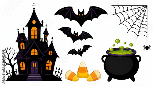 Halloween Haunted House and Magic Icons Set