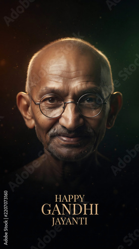 Happy Gandhi Jayanti National Celebration Banner with Mahatma Gandhi Portrait Concept