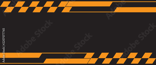 Abstract dark background with orange racing stripes and checkered pattern vector.