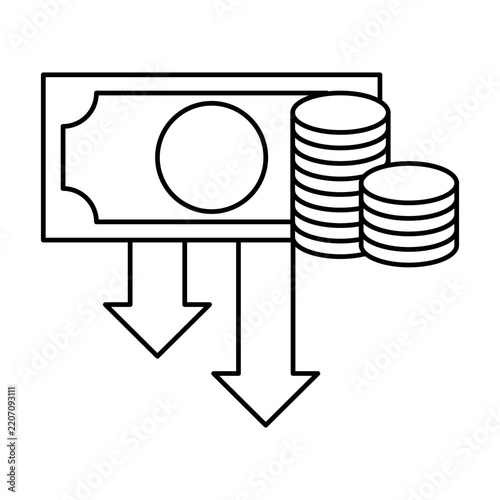 Money coin arrow down expense loss vector icon