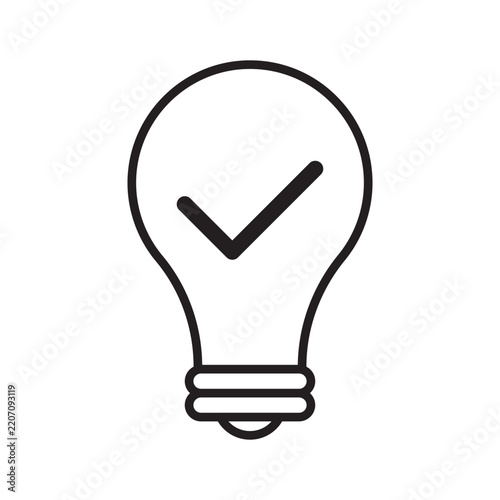 Lightbulb check mark approved idea correct vector icon