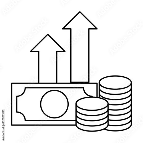 Money bill coin arrow up profit vector icon