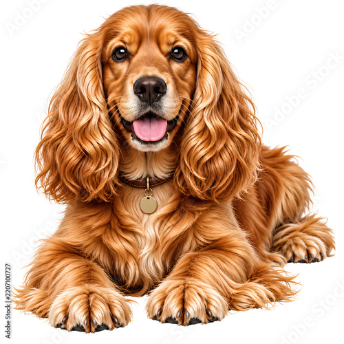 Cute Golden Cocker Spaniel Dog Lying Down Isolated on Transparent Background