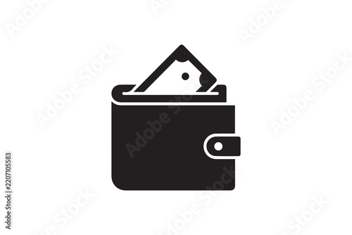 Wallet with cash performing financial transaction in a minimalistic style with copy space