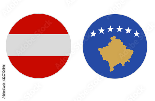 austria and kosovo national flags in circular design isolated on transparent background